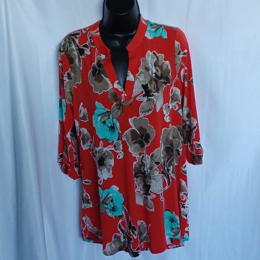 Sew in Love tunic, red brown & green